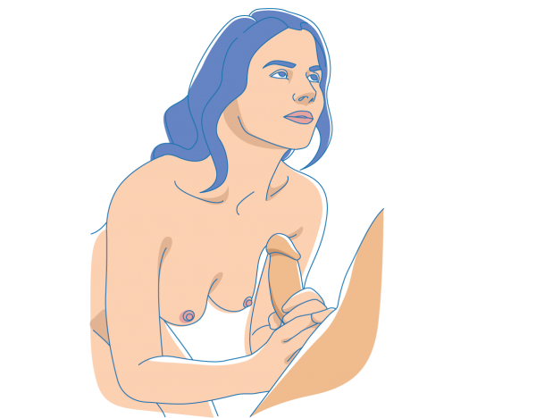 Ilustración erótica de técnica manual y sexo oral
